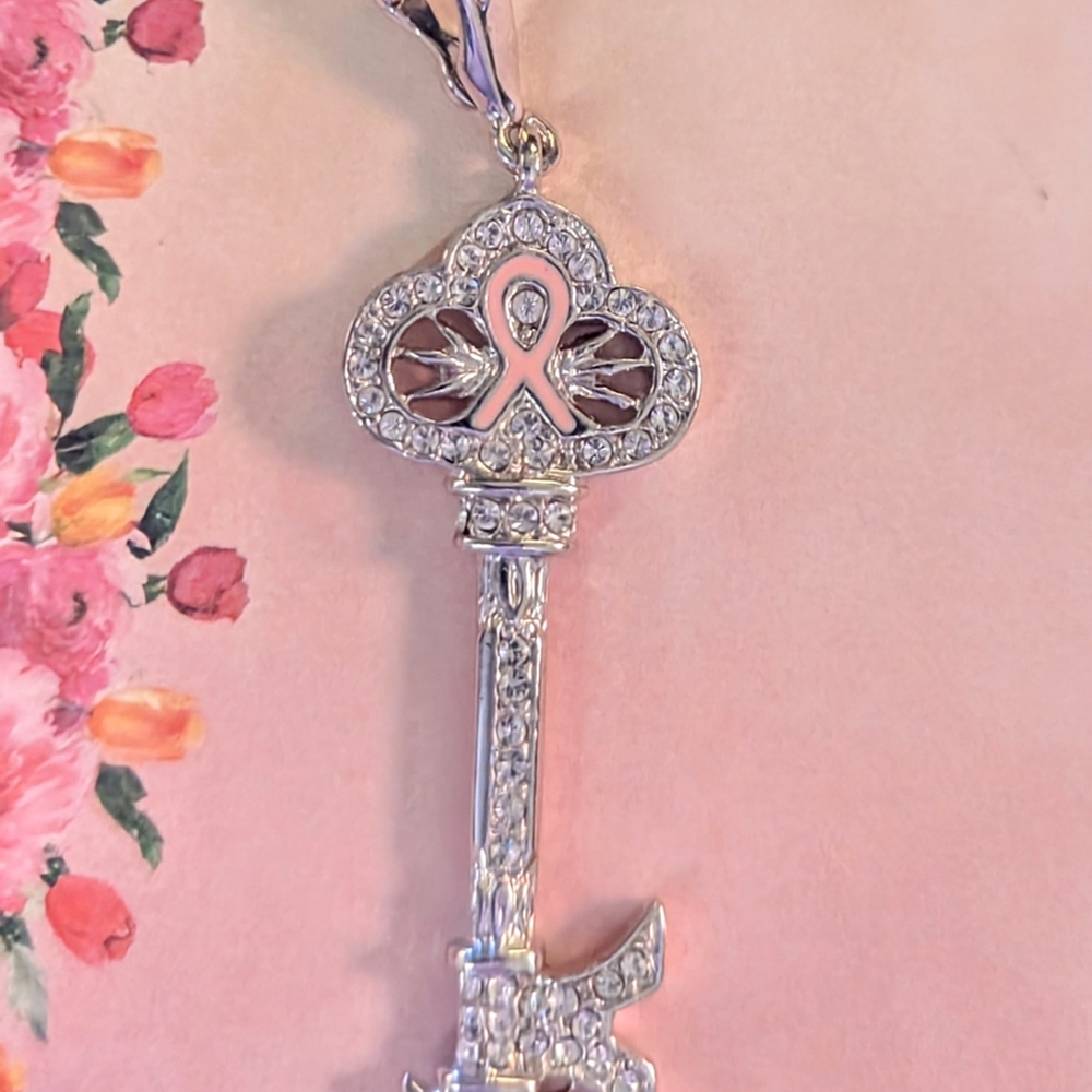 Breast Cancer Awareness Elegant Silver Key Pendant / Keychain / Charm- KJL